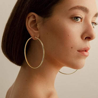 3mm Wide Large Hoop Earrings for Women Hypoallergenic 925 Sterling Silver Post Gold Earrings Lightweight Silver Hoop Earrings Oversize Big Gold Hoops 30/40/50/60MM - color: Gold, size: 70mm