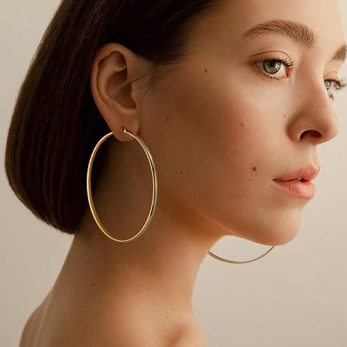 3mm Wide Large Hoop Earrings for Women Hypoallergenic 925 Sterling Silver Post Gold Earrings Lightweight Silver Hoop Earrings Oversize Big Gold Hoops 30/40/50/60MM - color: Gold, size: 80mm