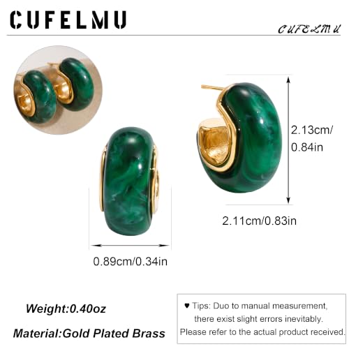 Chunky Hoop Earrings for Women, Lightweight Statement Daily Wear Gifts - color: Dark green C