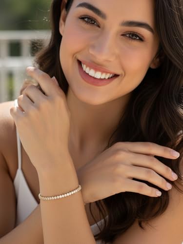 CYW 2mm/3mm All Moissanite Tennis Bracelet for Women, Solid 925 Sterling Silver, 5.5-7.5inch (14-19cm), with 2cm Adjustable Chain Extender, Birthday Anniversary Valentines Mothers Day Ideal Gift - color: 2mm - Yellow Gold, size: 6.3 Inches
