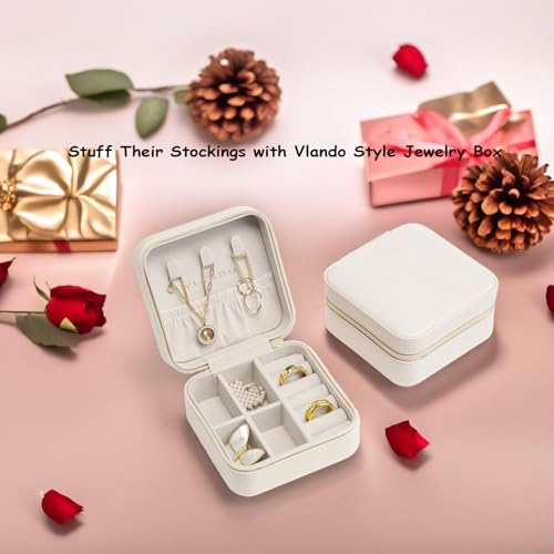 VLANDO Small Travel Jewelry Box Organizer Display Case for Girls Women Gift Rings Earrings Necklaces Storage, Beige - color: Beige