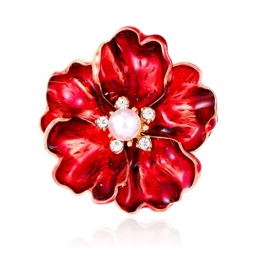 Rhinestone Flower Pin Camellia Drop Oil Brooch Big Large Rose Bouquet Brooch Pin Pearl Daisy Peony Brooch Lapel Pins Elegant Clothing Hat Bag Skirt Accessories for Women - color: Red