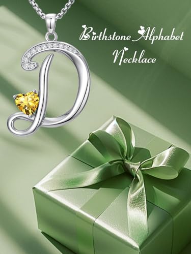 A to Z Initial Birthstone Pendant Necklaces Name Jewelry for Women | 18K White Gold Plated Personalized Alphabet Jewelry Anniversary Christmas Birthday Gifts for Wife Her Daughter Girlfriend - color: D Initial-11-Nov