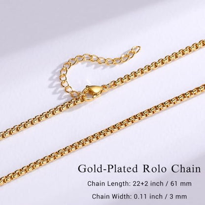 Eusense Stainless Steel Chain Necklace for Men Women Rolo/Wheat/Snake/Box Chain, 2-3MM, 20-24 Inches with Delicate Gift Box - color: 18K Gold-Plated, size: 22+2 Inches Length, style: Rolo Chain-3MM Width