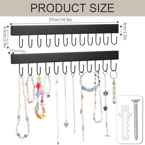 4Pack Necklace Organizer Wall Mount,Jewelry Hanger Wall Organizers | with 48 Hooks, for Necklaces, Bracelets, Earrings, Hanging, Black