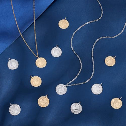 UNICRAFTALE 12pcs Stainless Steel Coin Pendant Republique Francaise 1808 Metal Pendant Flat Round Charms Coin Dangle Medallion Charm for DIY Jewelry Making - color: Golden & Stainless Steel Color