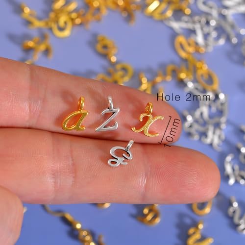 stino 200Pcs A-Z Metal Letter Charms for Jewelry Making, Capital Alphabet Initial Charms - color: 104Pcs Silver & Gold Cursive