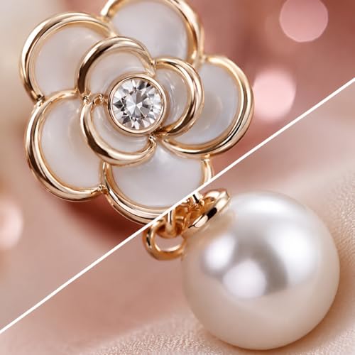 1 Pair Elegant Clip On Pearl Earrings Camellia Flower Design Chic Vintage | Camellia Flower Earrings | Clip-style Design | Pearl Earrings