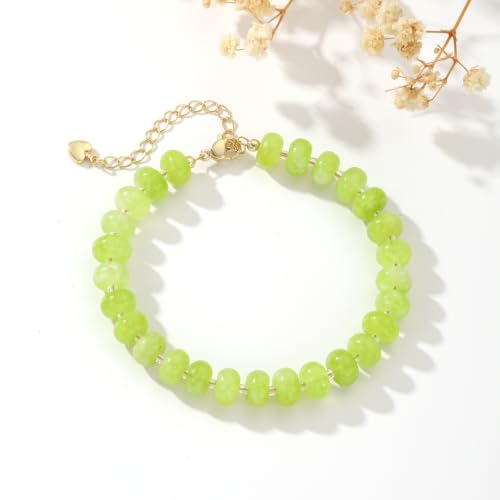 colorful Natural Stone Beaded Bracelets for Women, Boho Handmade Gemstone Bracelet, Stackable Summer Beach Jewelry - color: Light Green