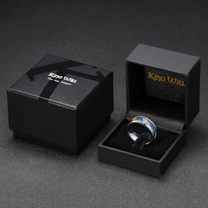 King Will Tungsten Wedding Band Wood Inlay for Men Black Beveled Edge | Black, 8mm, Beveled Edge, Comfort Fit, Wood inlay, Promise Gift - color: Colorful Wood Chips-Gunmetal