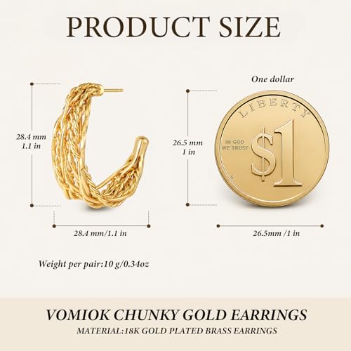 Chunky Hoop Earrings for Women 18K Gold Plated Chunky Gold Hoops Silver Plated Bold Statement Open Hoop Earrings Handmade Hypoallergenic Jewelry Gift - color: 01gold hoops