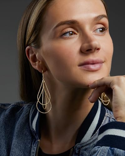 Milla Dainty Silver Drop Earrings for Women and Dangling Gold Earrings | Hypoallergenic, Easy to Wear, Available in 14K Gold, Rose Gold, or Silver Plated Finish, Different Designs - color: Triple Teardrop / 14K Gold Plated