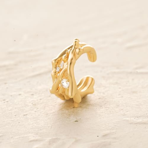 Women Ear Cuff Earring Gold Non Pierced Ear Cartilage Clip on Wrap Hoop 14K Gold Filled Tiny Boho Beach Simple Minimalist Delicate Handmade Hypoallergenic Jewelry Gift-Sold as Single/Pair - style: Vine