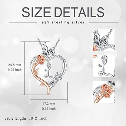 TOUPOP Gifts for Women Her 925 Sterling Silver Rose Heart Initial Necklace Butterfly Heart Jewelry Anniversary Birthday Gifts for Wife Girlfriend Mom - color: L Initial