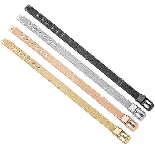 Stainless Steel Mesh Bracelet Wristband 8mm Wide Cuff Bangle Watch Band Style with Adjustable Buckle Mesh Link Chain for Slide Charms Jewelry Making 2 PCS - color: Rose Golden