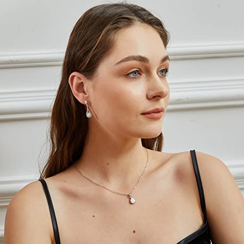 VOLUKA Created Opal/Amethyst/Mystic Topaz Pendant Necklace for Women,18K White/Rose Gold Plated Chain Wedding Engagement Jewelry Gift - color: A-Teardrop necklace-white gold plated