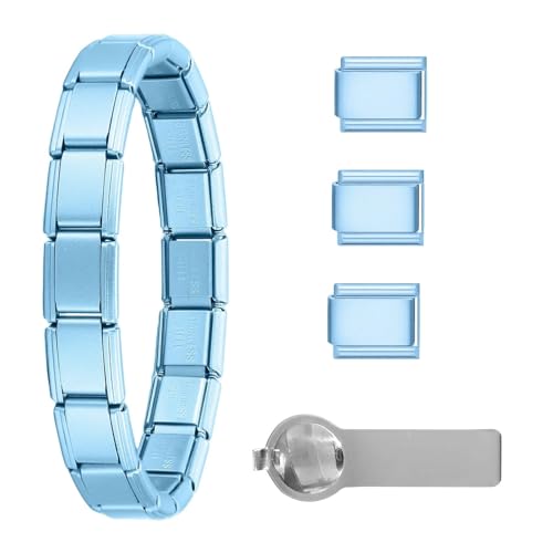 papasgix Italian Charm Bracelets, 9mm Italian Charm Bracelet Links | 9mm Stainless Steel Italian Charms, Detachable Personalized - color: Matte Sky Blue