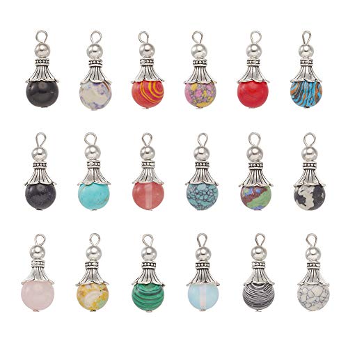 50Pcs Snowcone Shaped Mixed Stone Pendants Healing Crystal Quartz Chakra Reiki Gemstone Charms for Necklace Jewelry Making Hole: 2.5mm - color: 6-Mixed Color-Snowcone-Random