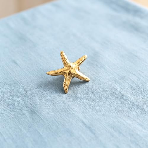 Textured Starfish Brooch Pin Minimalist Metal Lapel Pin Decorative Accessory for Jackets, Scarves & Dresses (Gold)