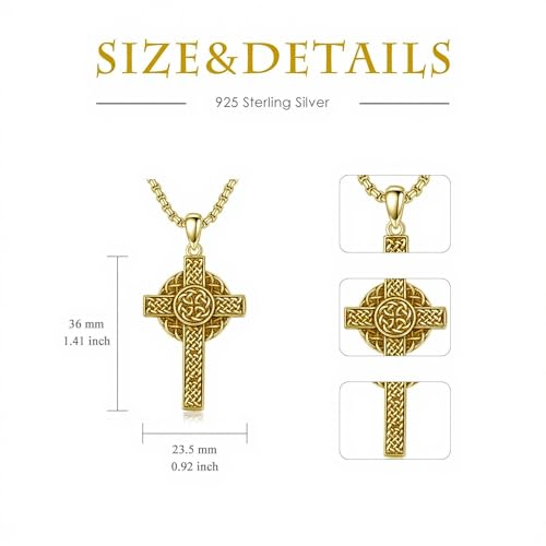 Celtic Cross Necklace For Men ，18K Gold Plated Celtic Cross Celtic Amulet Necklace Protection Jewelry Religious Gifts with 2.5mm 22"+2" Adjustable Rolo Chain - style: style2