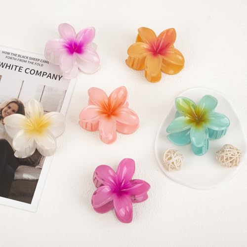 6 Pcs Flower Hair Clips for Women, Hawaiian Hibiscus Flower Claw Clips, Summer Beach Essentials Hair Accessories - color: Multicolor