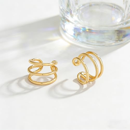 Bemoly Ear Cuff Earrings for Women 14K Gold Plated Cubic Zirconia Dangle Huggie Ear Cuffs Non Piercing | Clip On Cartilage - style: A-Stripe-Pair