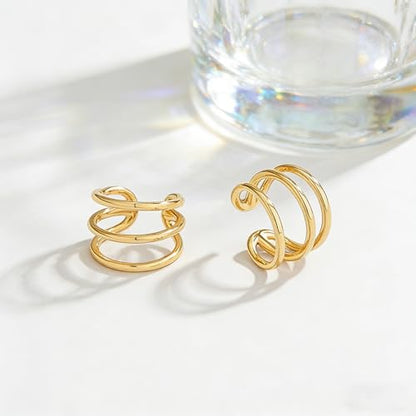 Bemoly Ear Cuff Earrings for Women 14K Gold Plated Cubic Zirconia Dangle Huggie Ear Cuffs Non Piercing | Clip On Cartilage - style: A-Stripe-Pair
