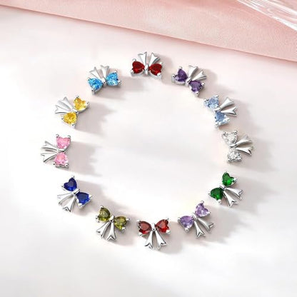 ChicSilver 925 Sterling Silver Bow/Butterfly Earrings for Women Hypoallergenic Birthstone Earrings Dainty Bow/Butterfly Jewelry Gift for Women - color: Bow-April-Diamond
