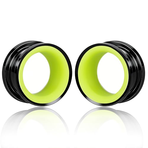 2PCS Stainless Steel Ear Gauges 0G(8mm) - 5/8"(16mm) Screw Back Ear Tunnels Double Flared Ear Expanders for Stretched Ears Body Jewelry Set for Men & Women - color: Black Fluorescent, size: 16mm(5/8")