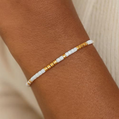 Adjustable Miyuki Beaded Bracelet for Women, Double Row Miyuki Beads | Miyuki beads, adjustable fit, braided construction, double-row design, party styling, bracelet jewelry for casual styling - color: White-01