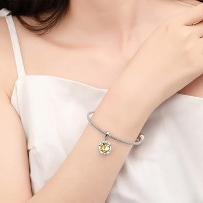 Birthstone Charms for Women Bracelets Birthday Bead Charms fit Pandora Bracelets Mothers Day Gifts for Women - color: 11-November(Citrine)