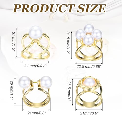 PATIKIL Scarf Rings for Women, Pearl Flower Scarf Ring Buckle and Slides for Women Metal T-shirt Ties Clip for Dress Coat - color: Gold