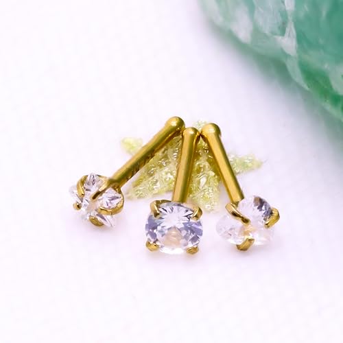 3 Pcs 14K Gold Filled Nose Studs 20G Stainless Steel Stud Nose Ring 2mm/2.5mm/3mm Round CZ L Bend Nose Stud Hypoallergenic Nose Piercing - color: gold hoop stud 10