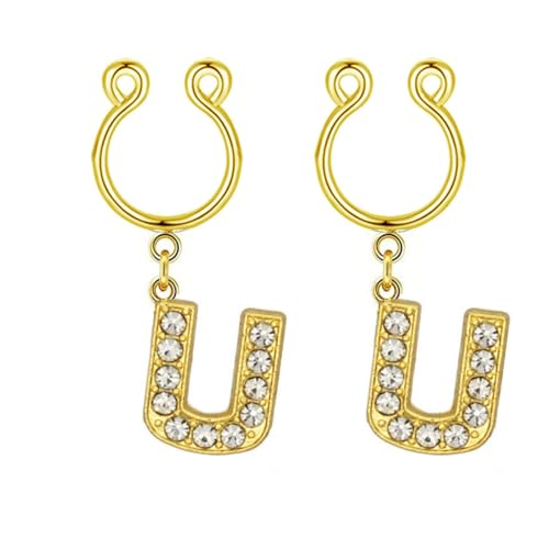 2Pcs Fake Nipple Rings Name Initial Letter Nipple Clamps for Women Non Piercing Beginner Cubic Zirconia Non Piercing Nipple Jewelry - color: U