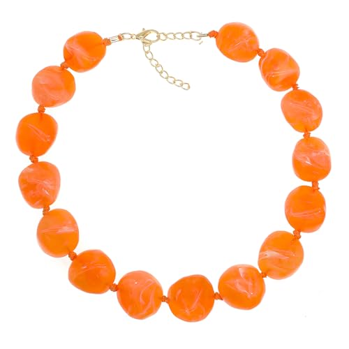 We We Chunky Colorful Beaded Necklace for Women Large Boho Statement Bead Chokers Necklaces Turquoise Blue Big Beads Jewelry Neck Summer Beach - color: big bead orange