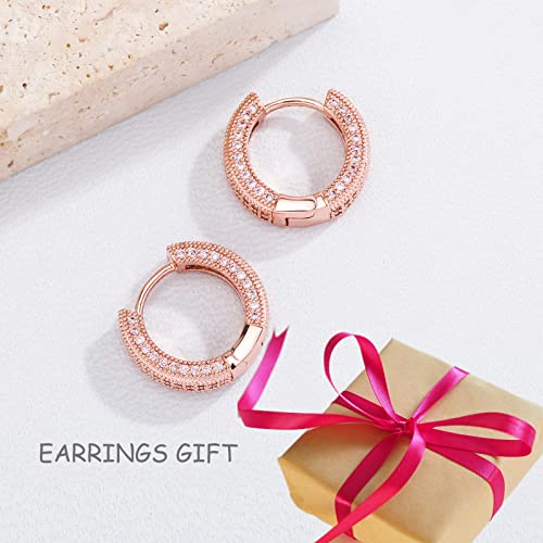 Iced Out Hoop Earrings Cubic Zirconia Huggie Cartilage Cuff Hypoallergenic 14K Gold Plated Luxury Fashion Round Circle Earrings For Men Women - color: 02 Rose Gold