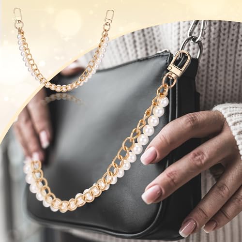 Sureio 5 Pcs Bag Extender Chain Pearl Purse Chain Ribbon Bow Keychain Extender Bag Strap Purse Charms Accessories for Handbag - color: Gold and Black