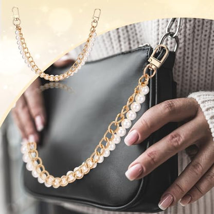 Sureio 5 Pcs Bag Extender Chain Pearl Purse Chain Ribbon Bow Keychain Extender Bag Strap Purse Charms Accessories for Handbag - color: Gold and Black