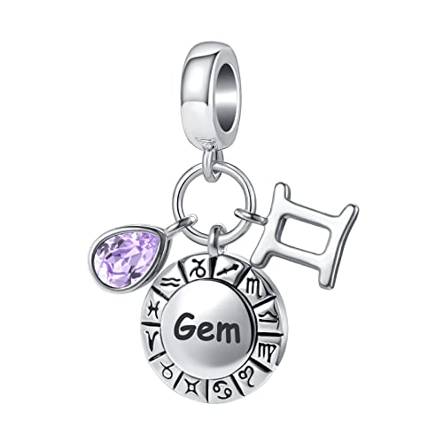 NanMuc Constellation Charm for Women Bracelets Horoscope Zodiac Sign Teardrop Birthstone Birthday Anniversary Dangle Bead for Mom Grandma - style: Gemini(5.22-6.21)