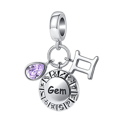 Teardrop Birthstone Birthday Constellation Charm for Women Pandora Bracelets Horoscope Zodiac Sign Anniversary Dangle Bead for Mom Sister Grandma - style: Gemini(5.21-6.21)