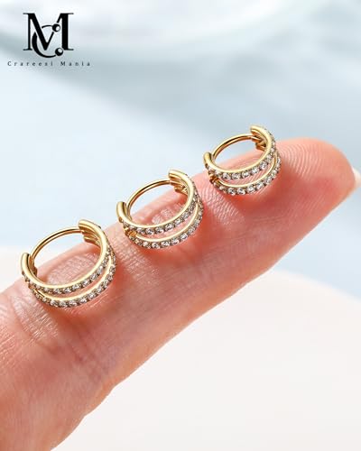 Nose Ring Hoop, 316L Stainless Steel Double Nose Rings, 20G Nose Piercing Jewelry for Women, Clear CZ Helix Cartilage Septum Nose Hoops - color: Gold-6mm