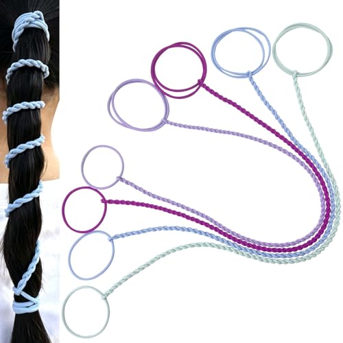 Hair Ties for Women, 16" 4 Packs Soft Nylon Elastic Ponytail Holders for Thick,Curly,Fine Hair Spiral Pony Tail Wrap Around Tie Long Womens Accessories for Sport,Swim,GYM (Hot Pink/Purple/Blue/Green) - color: Hot Pink/Purple/Blue/Green-16"