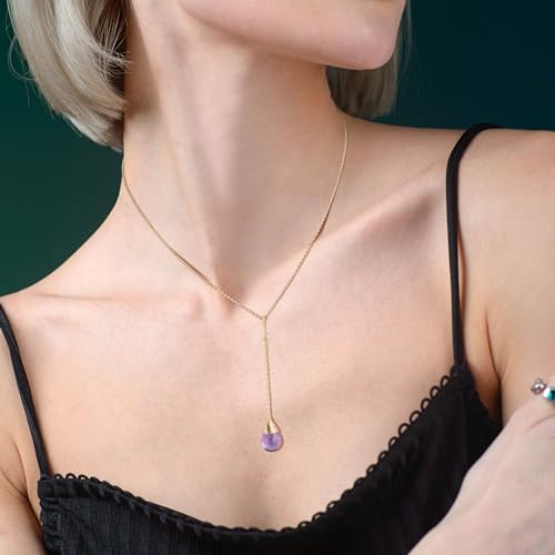 COAI 14K Gold Plated Sterling Silver Lariat Necklace for Women, Drop Dangle Trendy Y Necklace, Amethyst/Cirtine - color: Amethyst