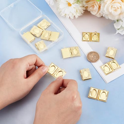 UNICRAFTALE about 12Pcs Rectangle Book Photo Frame Pendant Charms Gold Photo Locket Charms with Loop Metal Memory Photo Pendants for Jewelry Making Necklace Bracelet DIY Crafts