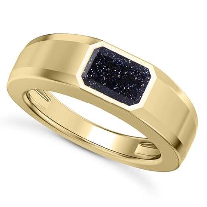 1CT - 3CT Gemstone Signet Pinky Ring - Emerald Cut Gem Pinky Ring White Yellow Rose 10K 14K 18K Gold Sterling Silver Mens Gem Signet Rings for Anniversary Fathers Day - style: Blue Sandstone