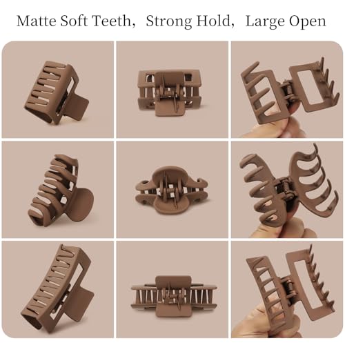 Small Medium Claw Clips for Women, 3 Styles Hair Clips for Thick and Thin Hair, Non-slip Strong Hold, 12 Pcs (Brown) - color: Brown