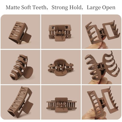 Small Medium Claw Clips for Women, 3 Styles Hair Clips for Thick and Thin Hair, Non-slip Strong Hold, 12 Pcs (Brown) - color: Brown