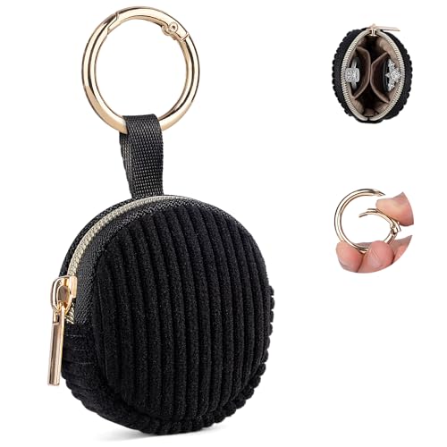 Jewelry Ring Holder Keychain, Travel Jewelry Holder Case, Black | Corduroy Small Travel Ring Keeper Box for Rings, Earrings, Stud, Necklaces, Gifts for Party/ Birthday/ Wedding/ Christmas - color: Black