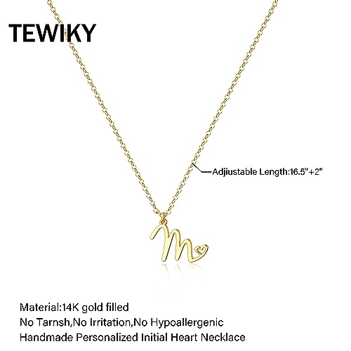 Tewiky Initial Necklace for Women-14k Gold Plated Dainty Letter Necklaces | Trendy Cute Custom Personalized Monogram Necklaces - color: gold, style: M