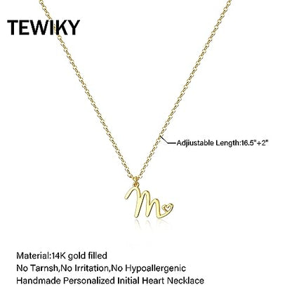 Tewiky Initial Necklace for Women-14k Gold Plated Dainty Letter Necklaces | Trendy Cute Custom Personalized Monogram Necklaces - color: gold, style: M